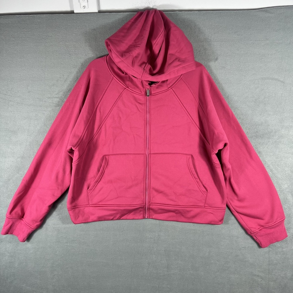 LASLULU Women's Full Zip Hoodie 2XL Hot Pink Fleece Lined Activewear Sweatshirt